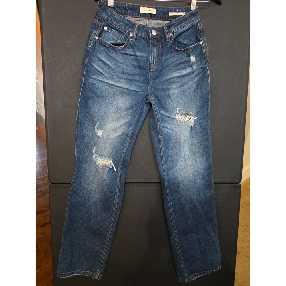 Cleo + Wolf Women High-Rise Slim Straight Vintage Stretch Jeans Denim Carpenter